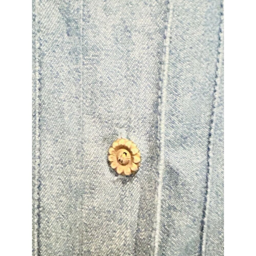 Vintage Cottagecore Denim Embroidered Prairie Dress Size Medium Back Tie Bird - Picture 10 of 14